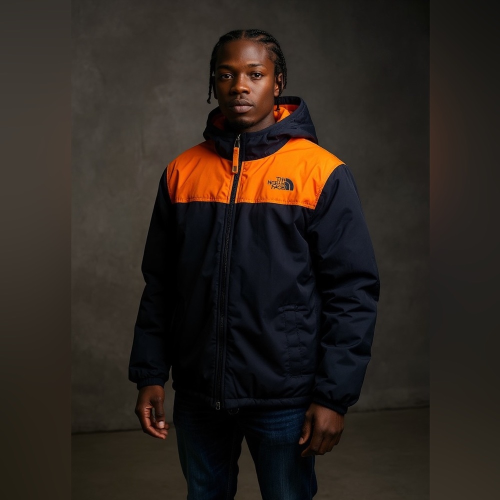 The North Face Boy’s Bold Orange and Navy Puffer Jacket Reversible